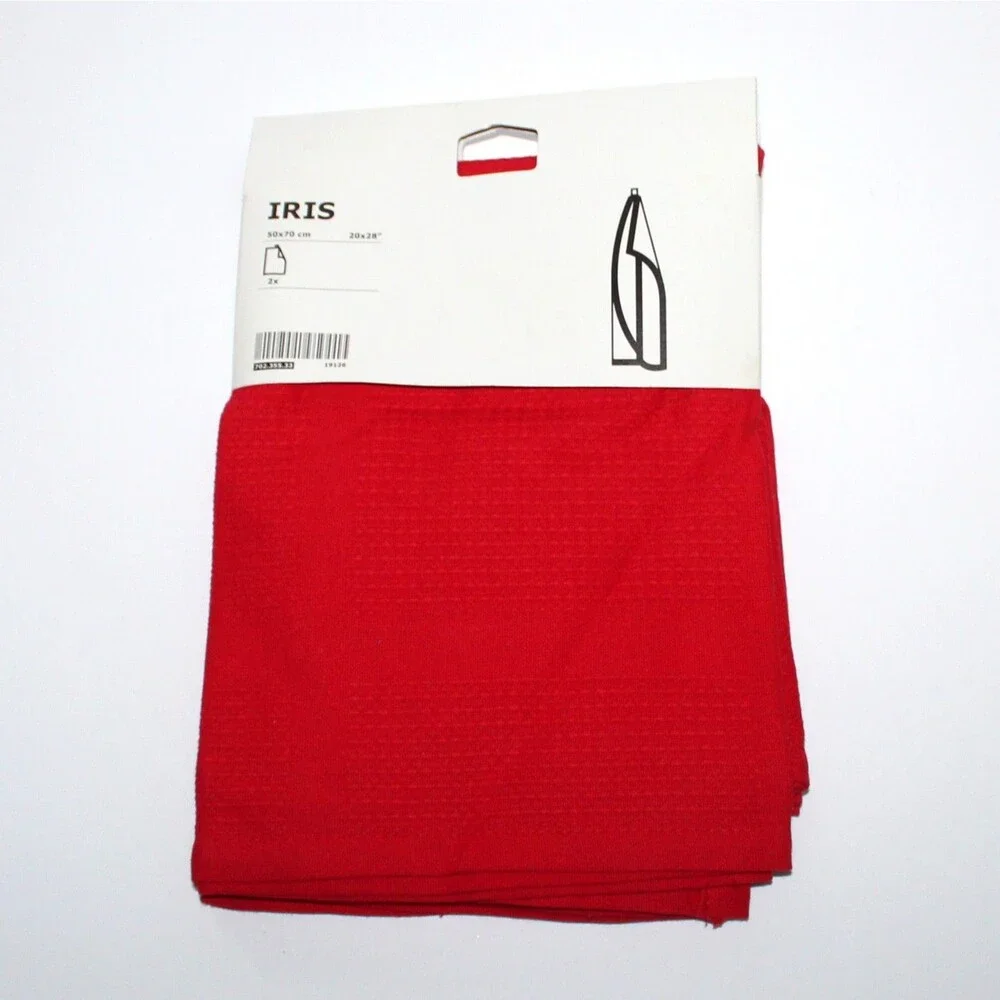 Ikea Iris Red Dish Tea Towel Kitchen 2 Pack 20” x 28” NEW waffle weave